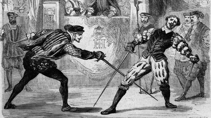 Henri II looks as Guy Chabot delivers the decisive blow to Francois de Vivonne, a 19th century engraving, photo: public domain
